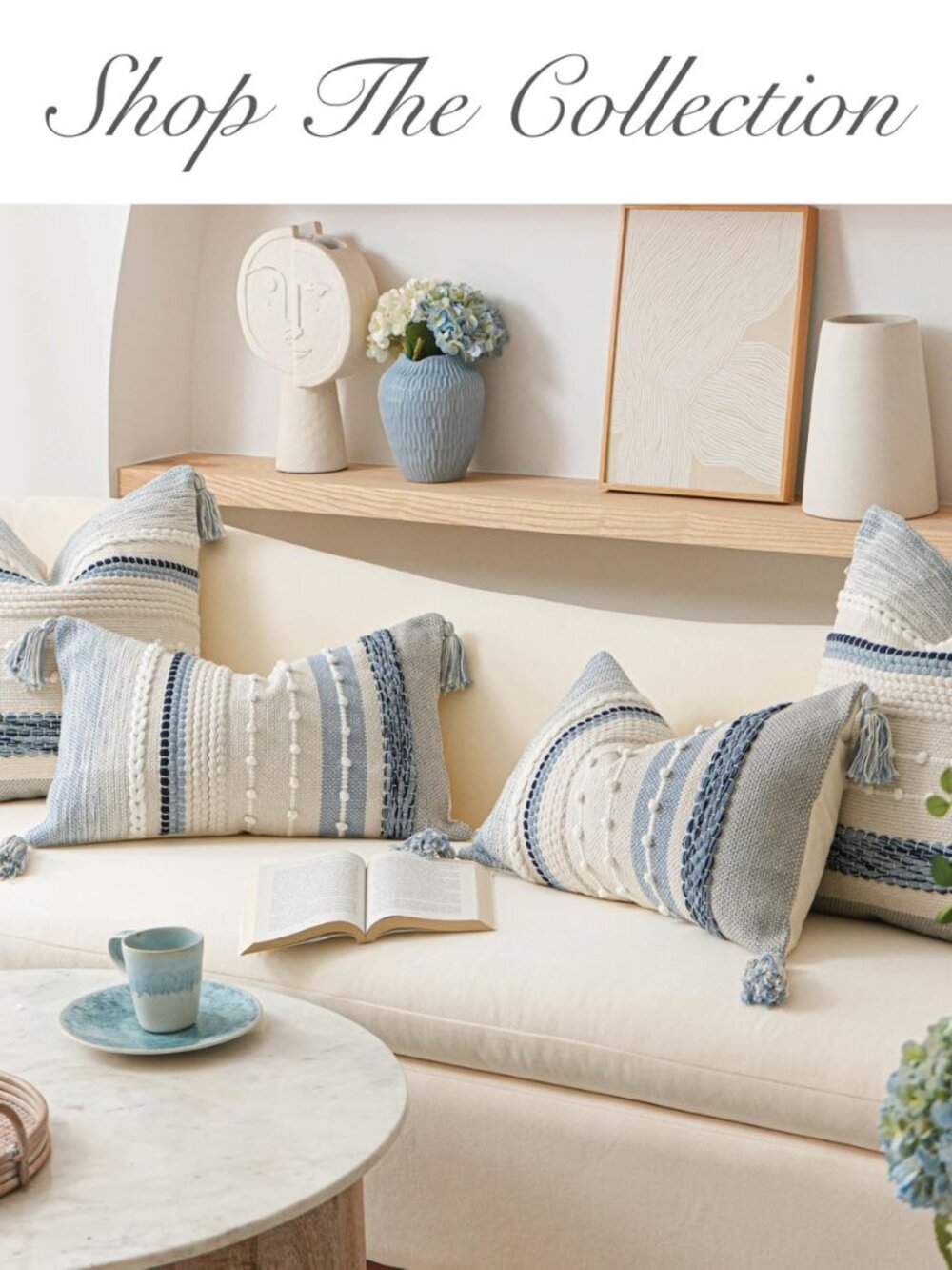 Coastal Blue Decorative Lumbar Pillow Cover 14x36 Boho Long Body Pillow for Bed - Picture 6 of 8
